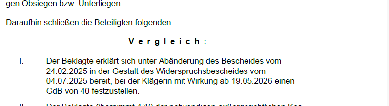 SG Landshut: Vergleich über GdB bei Dumping Syndrom