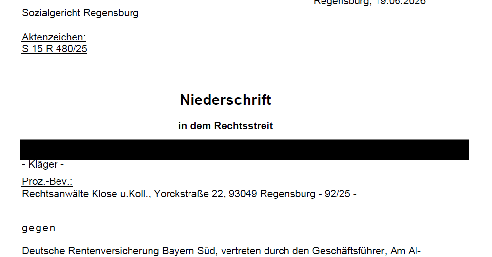 Mittelbarer Erfolg einer Prozesses vor dem SG Regensburg