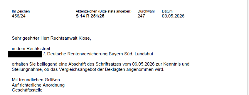 SG Landshut: Erwerbsminderungsrente durch Vergleich erreicht