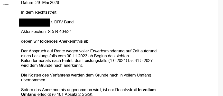Erwerbsminderungsrente wegen Descensus genitalis und chronischem Schmerzsyndrom – Anerkenntnis der Deutschen Rentenversicherung nach zweitem Gutachten