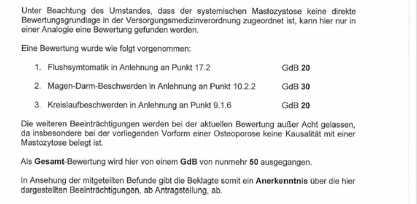 SG Altenburg: Mastozytose GdB 50