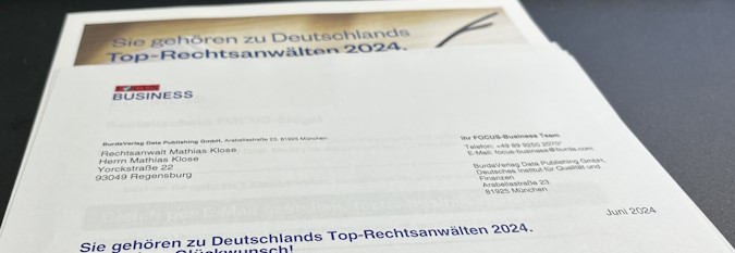 Mathias Klose zählz zu den FOCUS-Business Top-Rechtsanwälten im Fachbereich Sozialrecht in 2024